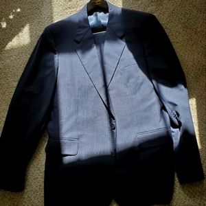 Navy blue with red 2 piece Tom James men's suit. 44 XLong